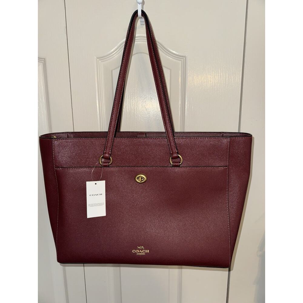 NWT Coach Burgandy Wine Oxblood Leather Folio Large Tote